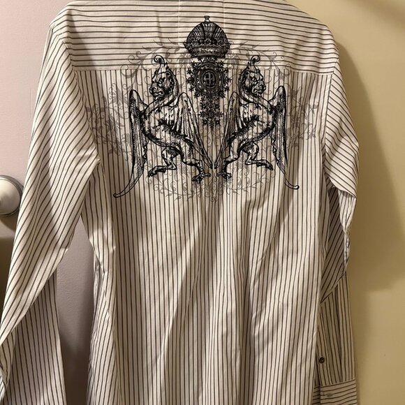 Sharp Fit Button Up Dress Shirt for Men - B/W stripes with Special Graphics NWOT - Picture 4 of 9